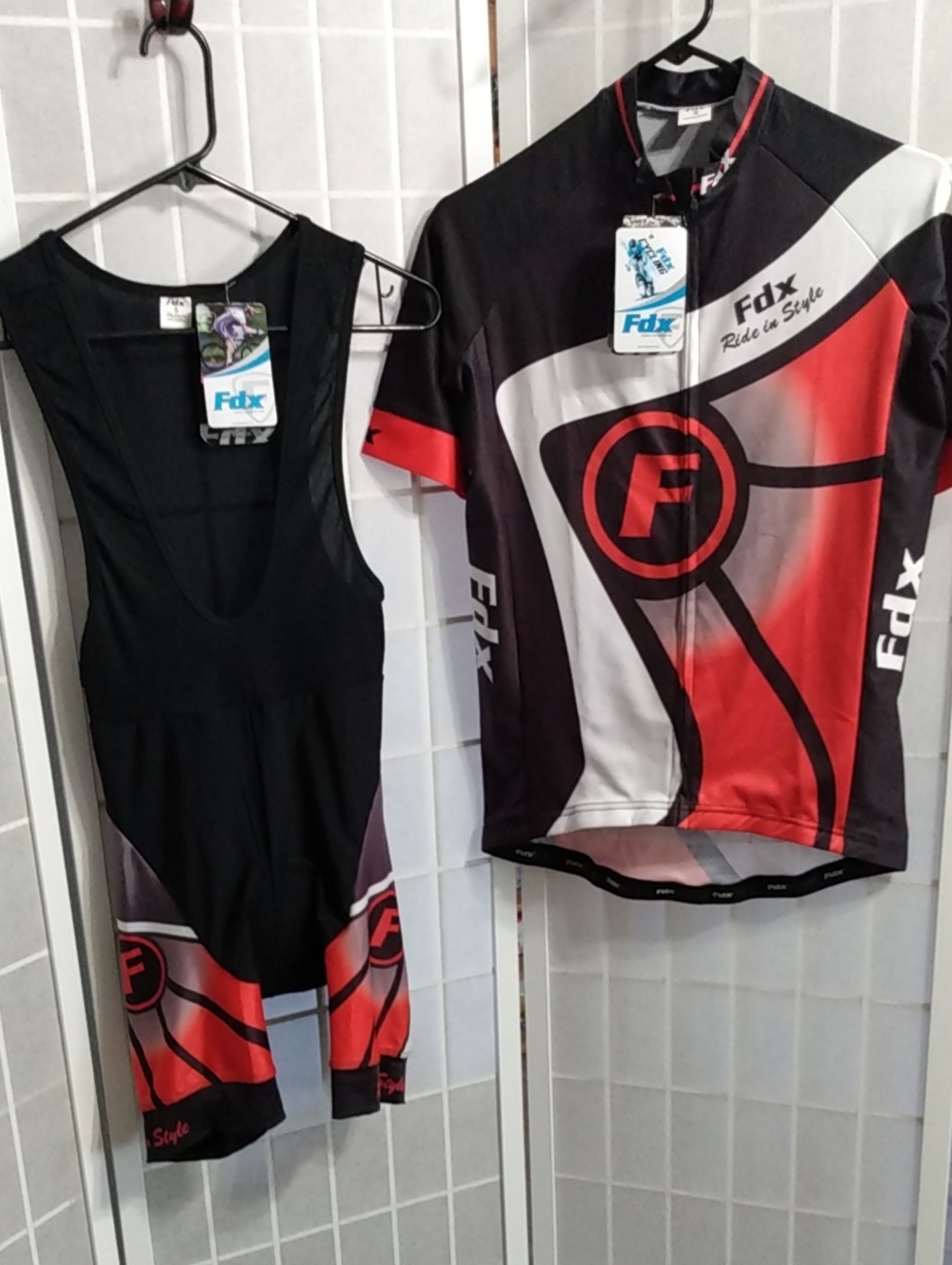 FDX Athletic Cycling Shorts- Bib & Jacket— Black with Red Accent-Men's Small